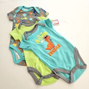 Newborn 0-3 Months Dinosaur Bodysuits Rompers 3-Pack Lot by Kidgets NWT